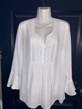 Counterparts White Peasant Tunic with Lace Yoke